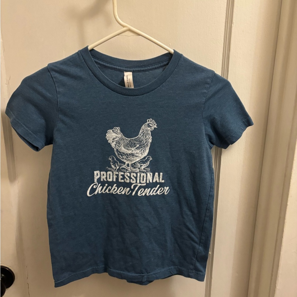 Bella Canvas Blue Kids T-Shirt with Chicken Graphic 10-12